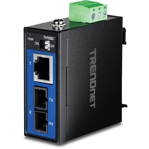 TRENDnet TI-FGSC Hardened Industrial 1000BASE-LX Multi-Mode SC Fiber Converter, 1km Range