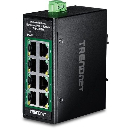 TRENDnet TI-PELC80 8-Port Industrial Fast Ethernet PoE+ DIN-Rail Mini Switch