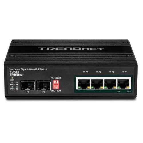 TRENDnet TI-UPG62 6-Port Hardened Industrial Gigabit Ultra PoE DIN-Rail Switch