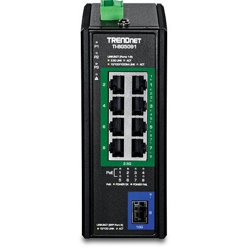 TRENDnet TI-BG5091 9-Port Industrial 2.5G DIN-Rail PoE++ Switch with 10G SFP+ Port