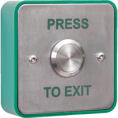 RGL EBSS02-PTE Press to Exit Button, Momentary Contact, Surface and Flush Mount, Stainless Steel