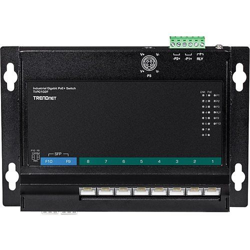 TRENDnet TI-PG102F 10-Port Industrial Gigabit PoE+ Wall-Mount Front Access Switch