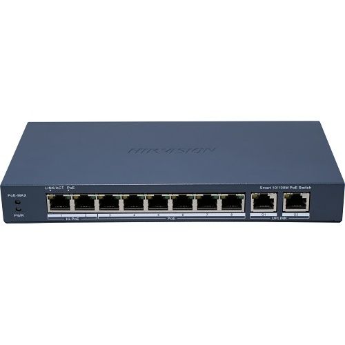 Hikvision DS-3E1310HP-EI(B) 8-Port Fast Ethernet Smart PoE Switch, (2) Gigabit Uplink Ports, 110W