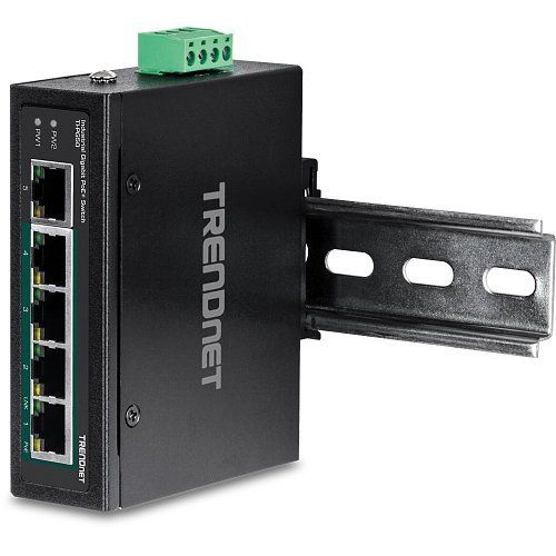 TRENDnet TI-PG50 5-Port Industrial Gigabit PoE+ DIN-Rail Switch