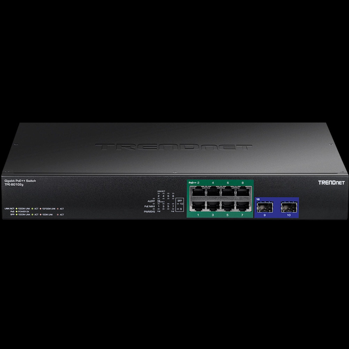 TRENDnet TPE-BG102G 10-Port Gigabit PoE++ Switch, 8 PoE++ Ports, 2 SFP Slots, 240W Budget