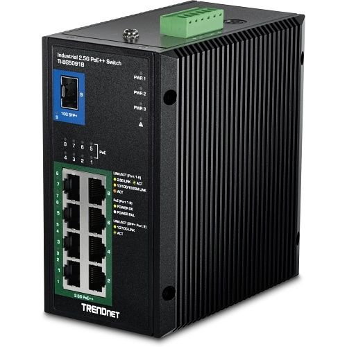 TRENDnet TI-BG5091B 9-Port Industrial 2.5G DIN-Rail PoE++ Switch with 10G SFP+ Port