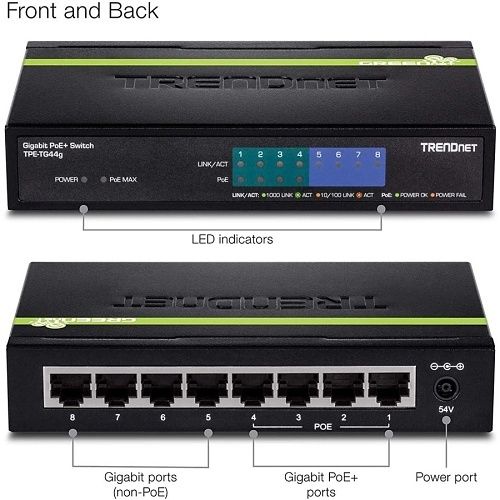 TRENDnet TPE-TG44G 8-Port Gigabit PoE+ Switch, 61.6W, (Replaces TPE-TG44ES, TPE-TG44g)