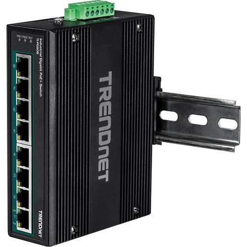 TRENDnet TI-PG80B 8-Port Hardened Industrial Unmanaged Gigabit 10/100/1000mbps Din-Rail Switch W/ 8 X Gigabit PoE  Ports; Ti-Pg80b; 24 ? 56v DC Power Inputs With Overload Protection