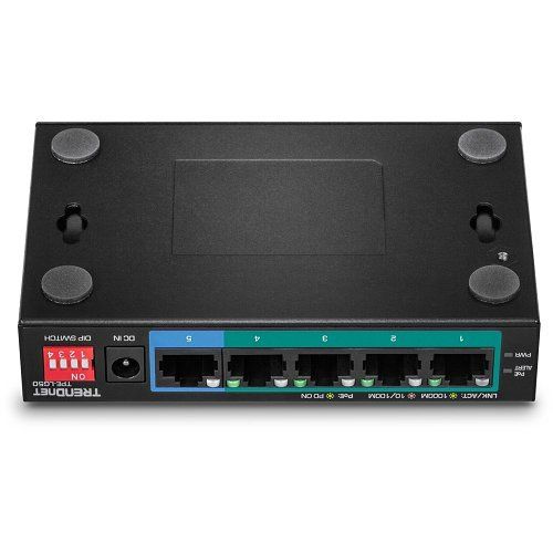 TRENDnet TPE-LG50 5-Port Gigabit Long Range PoE+ Switch, 4-Gigabit PoE+ Ports and 1-Gigabit Port, 32W, Black