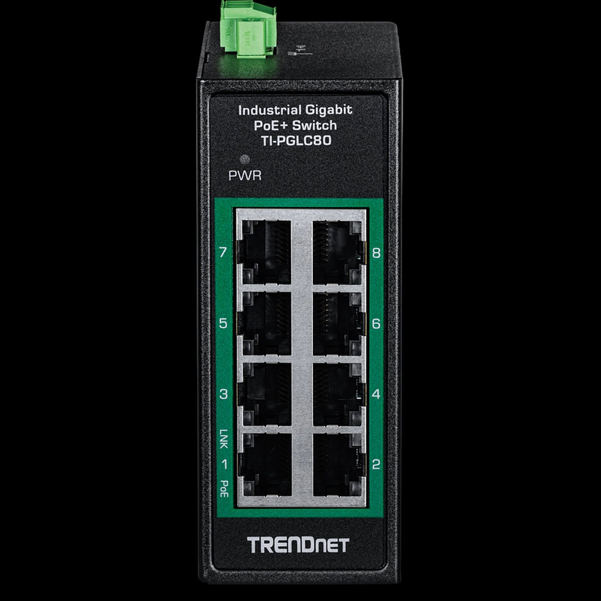 TRENDnet TI-PGLC80 8-Port Industrial Gigabit PoE+ DIN-Rail Mini Switch, 200W, IP30