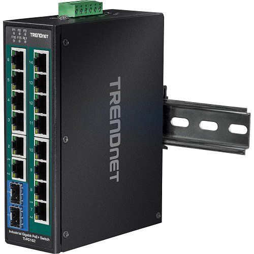 TRENDnet TI-PG162 16-Port Industrial Gigabit PoE+ DIN-Rail Switch