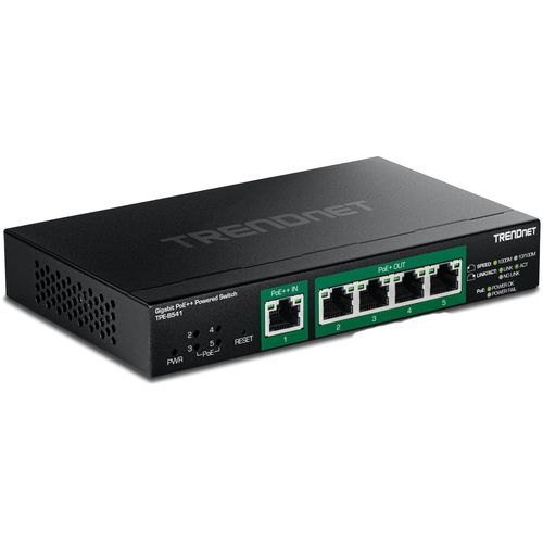 TRENDnet TPE-B541 5-Port Gigabit PoE++ Powered Managed Switch with PoE Passthrough, (1) Gigabit PoE++ Input Port, (4) Gigabit PoE+ Output Ports, Wall-Mountable Metal Housing