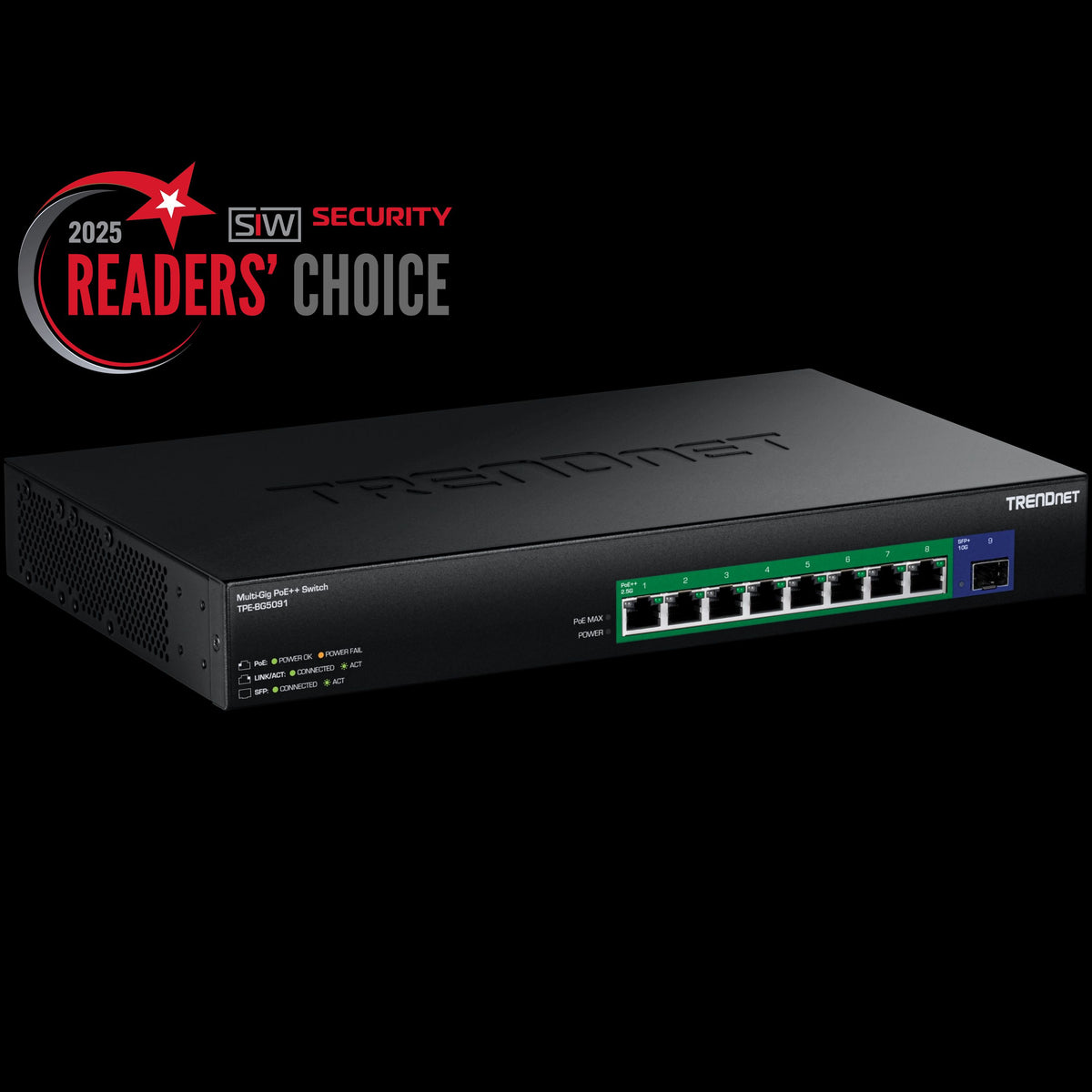 TRENDnet TPE-BG5091 9‑Port 2.5G GaN Power PoE++ Switch with 10G SFP+ 480W PoE Budget