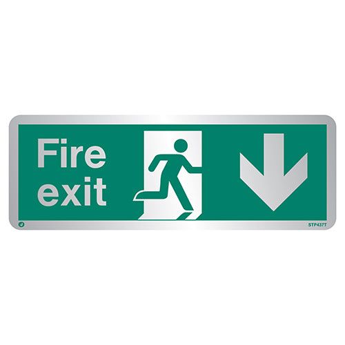 Firechief Sign Fire Exit Down Brushed Stainless Steel (STB437T)