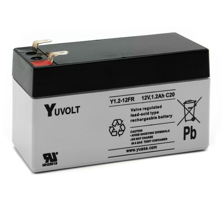 Yuasa Yuvolt 12v 1.2Ah Sealed Lead Acid Battery - Flame Retardant (Y1.2-12FR) - JEM Systems UK