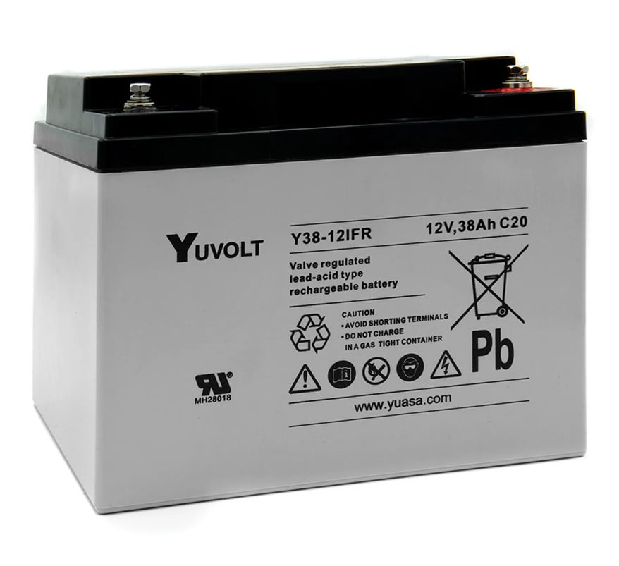 Yuasa Yuvolt 12v 38Ah Sealed Lead Acid Battery - Flame Retardant (Y38-12FR) - JEM Systems UK