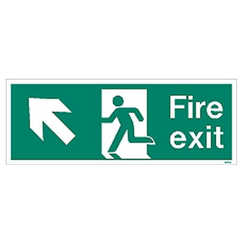 Firechief Sign FIRE EXIT UP LEFT White (W434K)