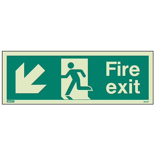 Firechief Sign FIRE EXIT DOWN LEFT Photolum (433K/R)